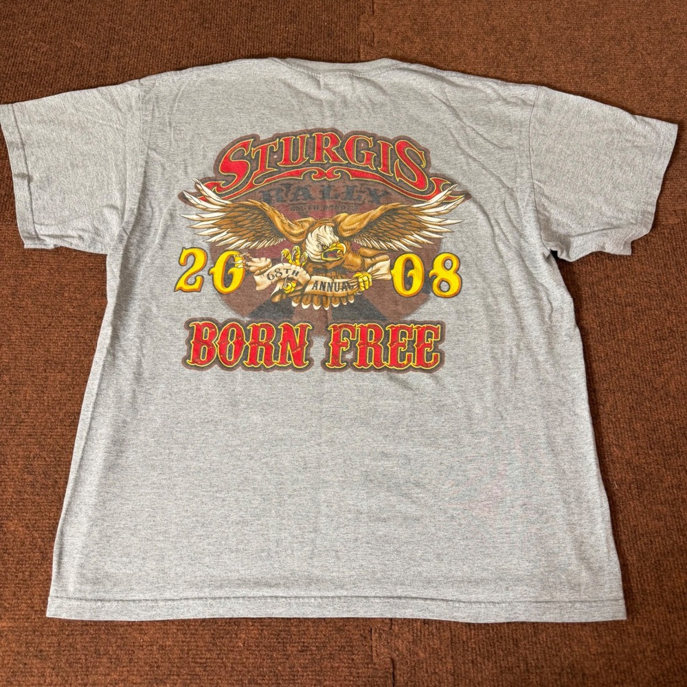 Sturgis Motorcycle Rally 2008 Born Free Eagle T-Shirt Mens Large Gray 68th Annua